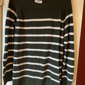 Old Navy Dark Green and White Striped Crew Neck Sweater